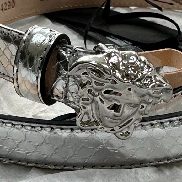 Versace Medusa Leather Belt in Silver NEW
